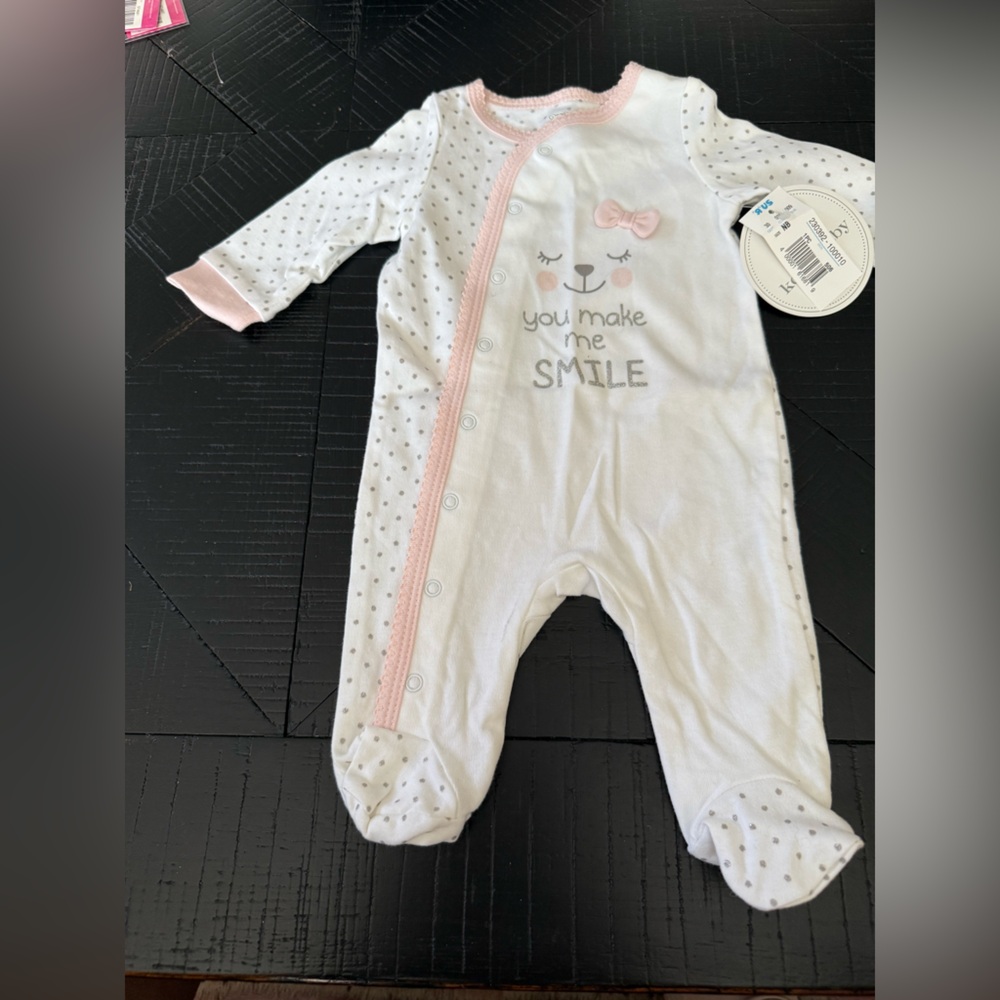 NWT Vintage “R” US Koalababy White and Pink Footie One Piece with Ruffled Trim